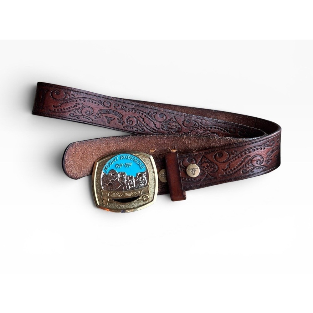Fallen Leather Belt Mount Rushmore 1991 Golden Anniversary Buckle Ltd 00970 RARE - Picture 2 of 11
